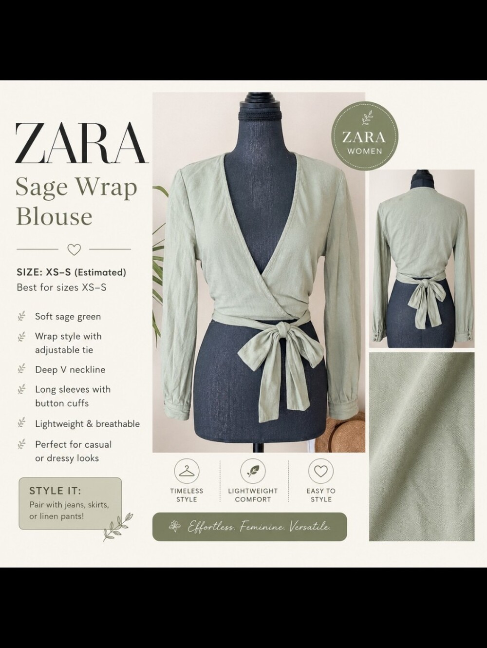 Zara Women's Sage Wrap Blouse